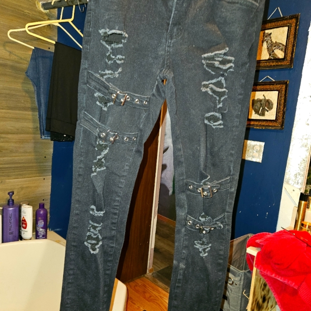 Womens Shein Pants Distressed buckle pants size 30